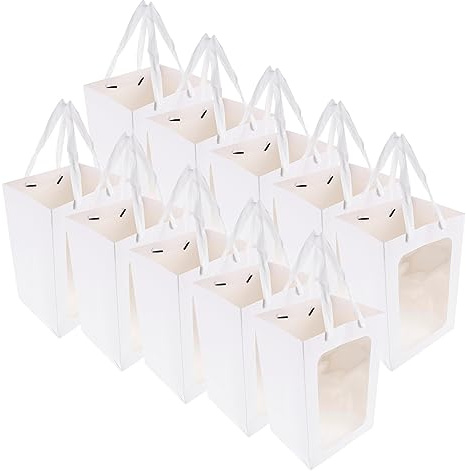 OUNONA 10stücke Pack Geschenktüten Aus Papier Mit Sichtfenster Und Henkeln Für Lehrer Blumenstrauß-design Praktische Verpackung Für Geschenke
