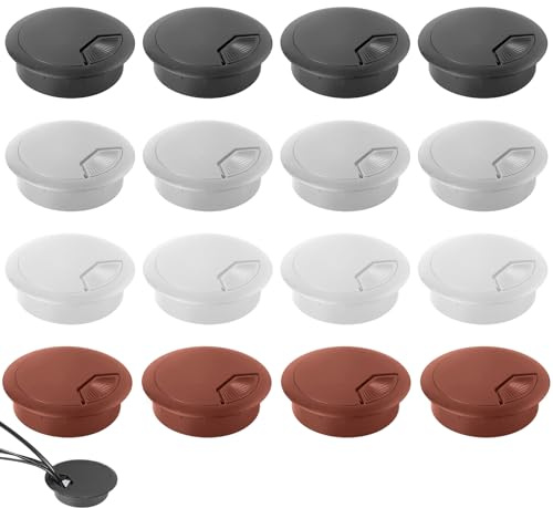 Aipeeo - Passacavo da scrivania, 16 pezzi, passacavo rotondo da 60 mm, passacavo in plastica, per mobili e scrivania (nero, grigio, bianco, marrone)