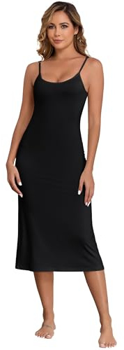 Qzzater Full Slip for Under Dresses Adjustable Spaghetti Strap Sleeveless Nightgown Women's Slip Long Dress Black Medium