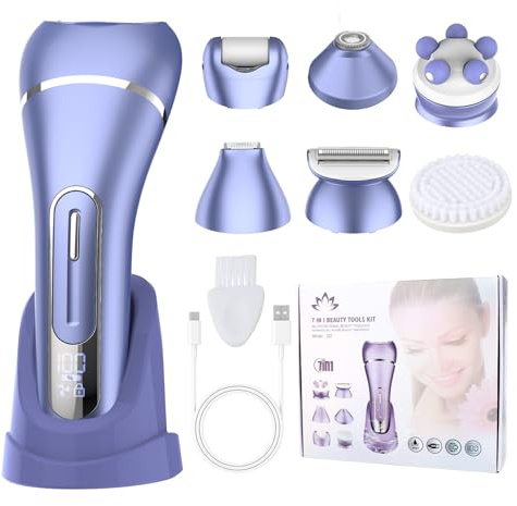 Qreeyx Epilator for Women, 7 in 1 Hair Removal for Women, Body Shaver, Bikini Trimmer, Face Razor, Facial Brush, Face Massage, Foot Callus Remover, IPX7 Waterproof Electric Shavers, Ideal Female Gift