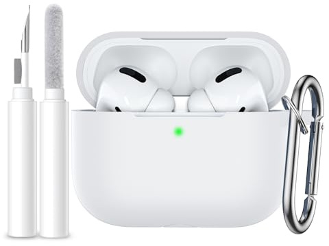 Easuny AirPods Pro 2/1 Hülle - Stoßfest Weiche Silikon Case Kompatibel mit Apple 2./1. Generation, LED Sichtbar, mit Karabiner & Reinigungskit-Weiß