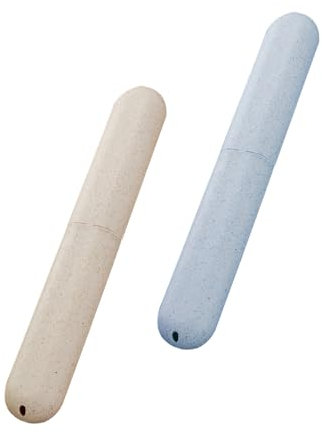 HUATEEN Zahnbürsten Etui,2er-Pack Tragbare Zahnbürstenetuis & Hüllen Zahnbürste Reiseetui Zahnbürstenhülle Zahnbürstenbehälter für Zuhause Hygieneartikel Blau & Beige