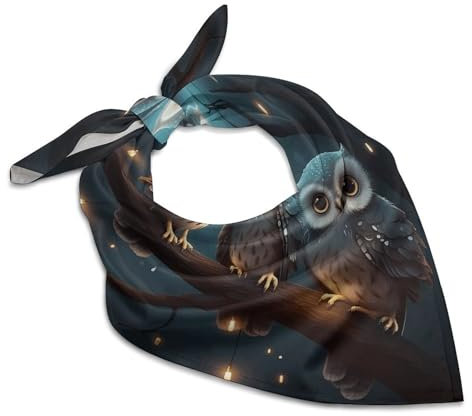 HETVBNS Halstuch für Damen, Motiv: Eule auf Baum, Seidenähnlich, Satin, groß, leicht, Halstuch, Kopftuch, modisches Bandana als Geschenk, Stil, 25x25