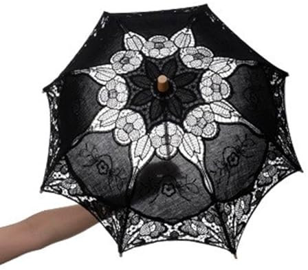 Limtula Sombrilla de encaje a prueba de sol para fotografía decorativa de boda, paraguas de encaje a prueba de sol de varios tamaños, negro extra grande