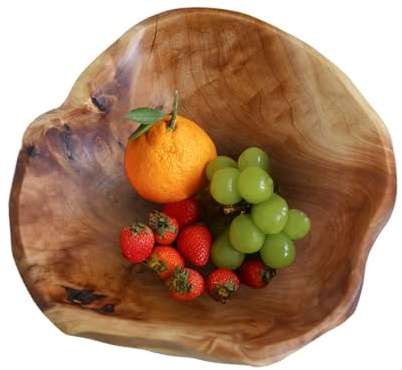 MIATTCLD Wood Fruit Serving Bowl, Natural Handmade Root Carved Decorative Wooden Bowl for Dining Kitchen Counter Table Center (40cm-44cm) ﻿