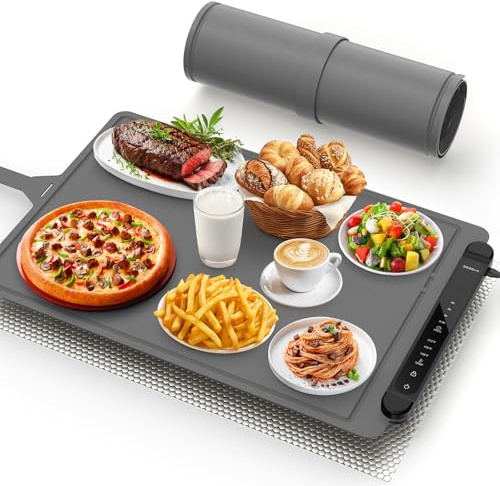 Silikon Warmhalteplatte Elektrisch für Speisen: 60×40 cm Tragbare Regelbar Wärmeplatte Essen Kueche Food Warming Mat Elektrische Wärmematte Food Warmer Warming Trays for Buffet Party Grau Schwarz