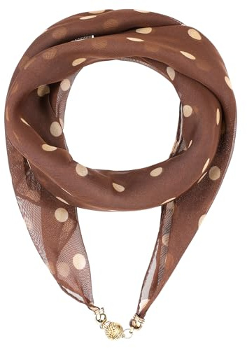 Elerevyo Women's 1950s Polka Dots Chiffon Square Scarf, Retro Pendant Necklace Scarves with Magnetic Buckle Brown 65x65cm/25.6x25.6