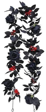 JCXIOC Enredadera Artificial de Hiedra Enredadera de Flores de Hoja de Rosa roja Negra de 175 cm, arreglo Floral Falso for Boda, Fiesta, decoración del hogar para Cocina, Patio(F)