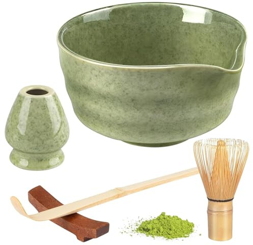 Matcha Tea Set, 5 Pieces Japanese Matcha Ceremony Kit Includes Matcha Bowl with Spout, Matcha Holder, Whisk Stand, Bamboo Scoop and Spoon Rest, Matcha Making Set for Traditional Tea Ceremony