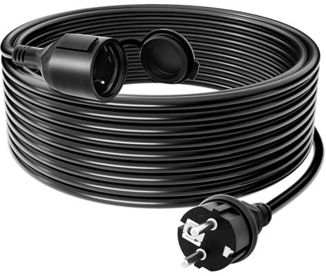 Rallonge Electrique Exterieure 25m, Câble de Rallongue 25m avec Capuchon de Protection - IP44 extérieur, Section 3G1,5 mm², Limite de Charge 16A/250V, Contact de Protection pour intérieur & extérieur