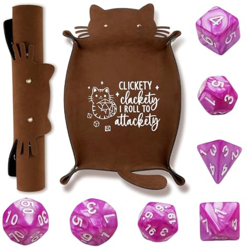 GXGM Nette Katzentasche für Würfel, Tablett, Würfelset, DND Würfelbeutel aus Samt für Dungeons and Dragons Tischspiele RPG D&D MTG