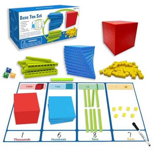 Base Ten Blocks For Math Set, Smooth Manipulatives Cubes Toys Math Game, Counting Blocks Tens Hundreds Thousands, Educational Toys For Kindergarten 1st 2nd 3ed Grade Boys Girls Children