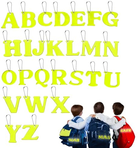 LONGHAO 26pcs Reflektierender Anhänger des Buchstabe,Sicherheits Reflektor Anhänger,Reflektierende SchlüSselanhänger,für Schultasche Kleidung Rucksack