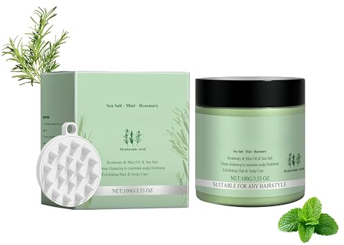 Rosmarin Kopfhaut Peeling mit Rosmarinöl & Pfefferminzöl - Tiefenreinigung für Kopfhautpflege gegen trockene kopfhaut - Sanftes Kopfhautpeeling mit Massagebürste für Männer Frauen (1pc, 100g)