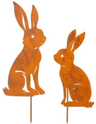 Scinzene Osterhasen Gartenstecker 2 Set Hasen Deko Ostern osterdeko Outdoor für Gartenstecker Ostern Garten Beet Balkon Terrasse Blumenstecker Frühling Oster deko Hasenfiguren 20 * 7.2cm 15 * 5.5cm