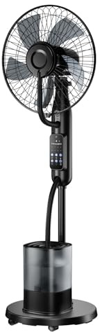 NebulaFlow 2026 Upgrade Sprühnebel-Ventilator, 4L Wassertank, 7,5H Timer, 5 Geschwindigkeiten, 3 Modi, mit Fernbedienung