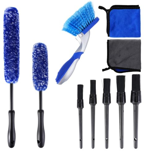 BLUE BAZAAR 10PCS Car Cleaning Kit – Car Detailing Set with Wheel & Tyre Brushes for Cleaning Wheels, Rims, Fenders, Interior, Car, Motorcycle & Bike