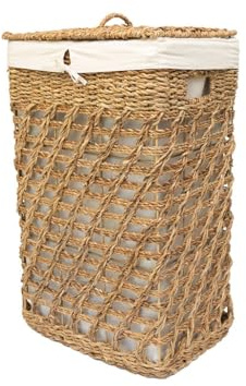 Arthur Cameron Padma Rectangular Seagrass Laundry Basket – Natural Home Decor Wash Basket for Bathroom Storage (Medium)