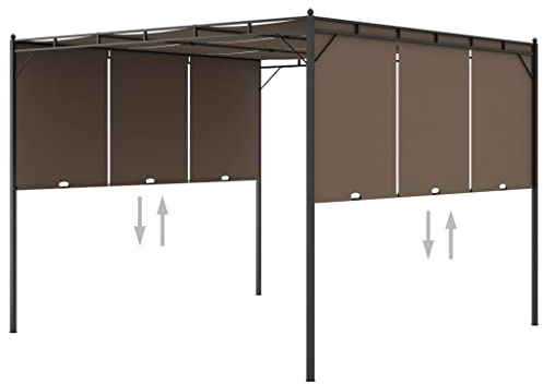 Kaorsrow - Cenador de jardín (3 x 3 x 2,25 m), color topo, acero y poliéster, mosquitera y cortina lateral ajustable, pabellón de barbacoa para balcón, terraza y camping, carpa