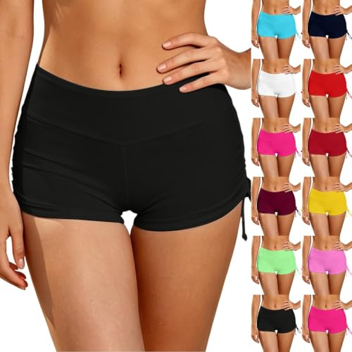 Bain Shorty Femme Bas de Maillot Natation Short Élastique Plage Shorts avec Cordon Réglable Taille Haute Bikini Maillots de Bain Tankini Bottoms Yoga Jogging Natation Plage Piscine