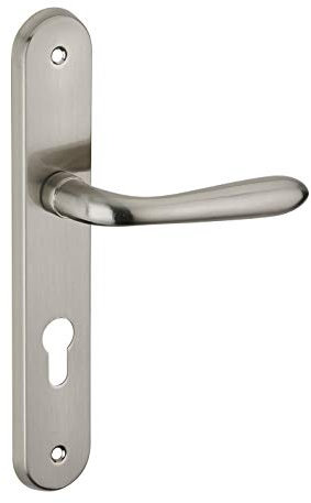 THIRARD - Ensemble de Poignées pour Porte d'Entrée Athena - Acier Embouti - Usage avec Cylindre - Carré 7 mm - Entr'Axes 195 mm - Finition Nickelé Brossé - Gris