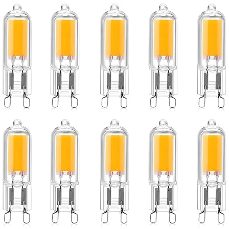 HUAMu LED G9 2W LED COB-Birne 250LM, AC220-240V, Warmweiß 3000K, Energiesparlampe CRI80, Vollglas, Äquivalent 25W Halogenlampe, 360 ° Abstrahlwinkel, 10 Packungen