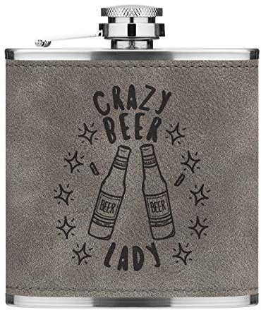 Crazy Bière Lady Stars 6oz Cuir PU Hip Flasque Gris Luxe