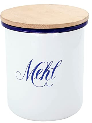 Krüger Holzdeckel, weiß, Ø 12 cm | 800 gr Fassungsvermögen | PFAS-frei | Geschmacksneutral | Schnitt- & kratzfeste Emaille | Stilvolle Vorratsdose | Für Mehl