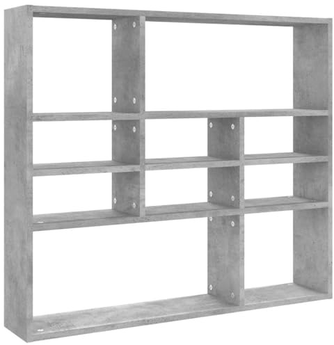 vidaXL Wall-Mounted Shelf with 10 Compartments, Engineered Wood - Modern Concrete Grey Storage & Display Unit for Books/Decorative Items/Photos, 90X16X78cm