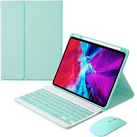 HaoHZ Funda Teclado para iPad Air 4 10.9 (4.a Generación), Contiene Ñ Teclado Inalámbrico Desmontable con Portalápices, Retroiluminación en 7 Colores, Mouse Bluetooth,Verde,Without Backlit
