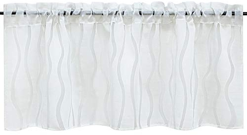 HeichkelL Scheibengardine mit Ausbrenner »Wellen« Transparente Küche Voile Gardine mit Kräuselband Moderne Bistrogardine für Küchenfenster Weiß HxB 45x120 cm