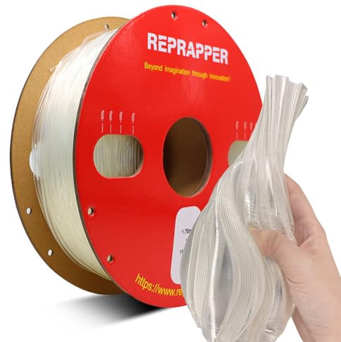 RepRapper TPU Filament 1.75 mm, Flexible TPU Rolle Weiches 3D-Drucker Filament, 95A 1kg Spule (2.2 lbs), Maßgenauigkeit +/- 0,02 mm (TPU Transparent)