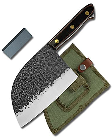 DZCP Couteau de Cuisine 7 '' Coucher de Boucher Couper forgé Couteau en Acier Couteau d'os trancheuse Chinoise Couverture en Cuir Coffre-Cadeau Coffret Serbe Chef Couteau Outils (Color : C)