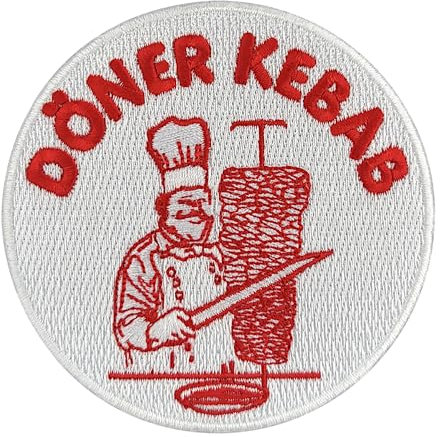 Urbanski Patch Döner Kebab Köftespieß Dönermann Chef (mit oder ohne scharf) 8,4 x 8,4 cm | Aufnäher Applikation Bügelbild (zum Aufbügeln)