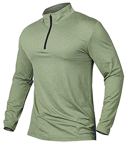 CARWORNIC Aktiv sporttröja för män, kvartsblixtlås, långärmad, löpning, t-shirts, snabbtorkande, pullover, toppar, utomhus, pikétröjor, Armégrönt, L