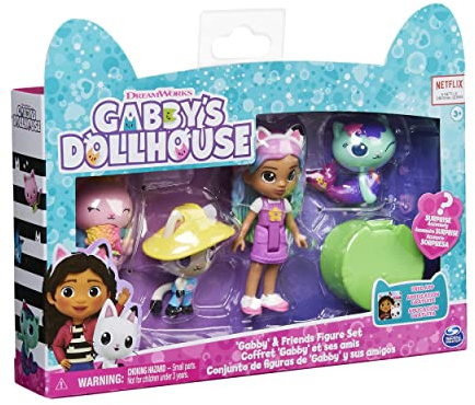 Gabby's Dollhouse, Gabby and Friends - Juego de Figuras con muñeca Gabby arcoíris, 3 Figuras de Juguete y Accesorio Sorpresa, Juguetes para niños a Partir de 3 años