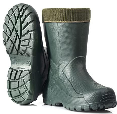 CLIMBR Bottes de pêche thermiques doublées super légères en caoutchouc - Pour homme et femme - Bottes d'hiver chaudes - Pointure 40-47 - Bottes de travail avec doublure, vert olive, 41 EU
