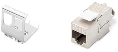 DIGITUS Hutschienen-Adapter – 5 Stück – Mit 10x Cat6A Keystone-Modul – 45° Gewinkelt – Edelstahl – Offenes Gehäuse