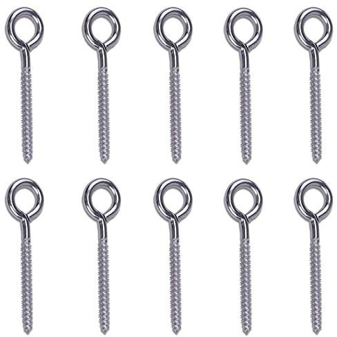 Hnmodter Set di 10 viti a occhio in acciaio inox, gancio in metallo, anello terminale in legno, ganci per occhiello autofilettanti M6