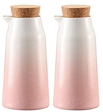 Aceitera y Vinagrera 2 Piezas De Aceite De Oliva Cerámica Artesanías O Botella De Vinagre Cubierta De Corcho De Madera Rosa 220ml
