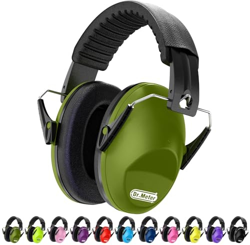 Dr.meter Children Ear Defenders SNR 27dB Protective Earmuffs with Noise Blocking for Sleeping & Studying, Adjustable Head Band Army Green