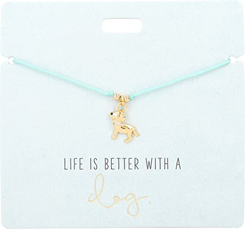 Depesche 11837-002 - Armband in Blau Life is Better with a dogmit goldenem Charm und Deko-Perle, variabel in der Länge tragbar, ideal als Geschenkidee