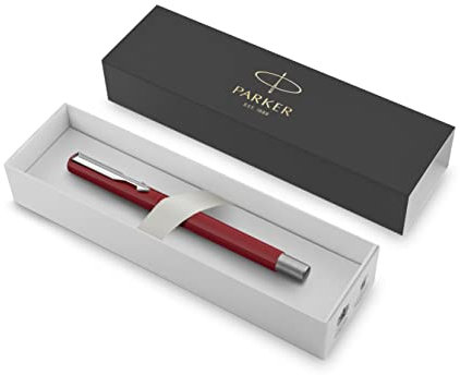 Parker Vector Premium Rollerball Pen - Red Barrel with Chrome Trim - Black Ink - Gift Boxed