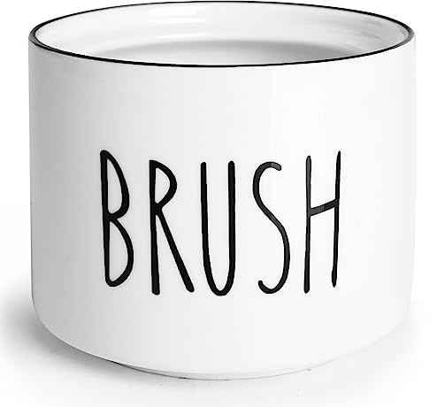 ONTUBE Ceramic Dish Brush Holder, Farmhouse Scrub Brush Holder Dishwashing Brush Stand, Soap Dispensing Kitchen Brushes Holder (White) | Ceramic, farmhouse, soap-dispensing, brush-holder, sturdy, compact, easy to clean, rustic, space-saving, organizer, durable