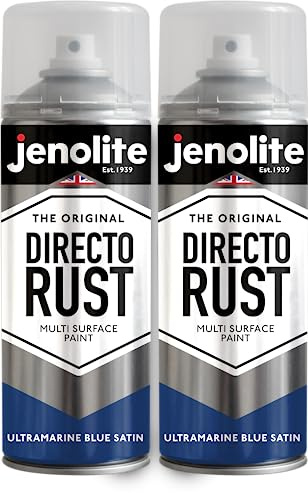 JENOLITE DIRECTORUST Pintura en aerosol satinada | AZUL ULTRAMARINO | 2x400ml | Pintura multisuperficie todo en uno: metal, madera, plástico | Aplicar directamente sobre el óxido | RAL 5002