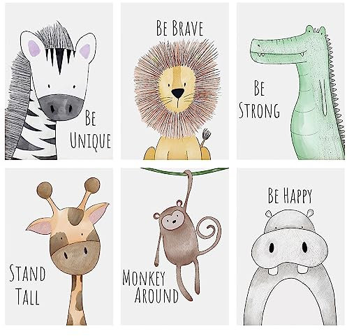 Hwtcjx Poster Kinderzimmer, 6er Set Bilder Kinderzimmer, Bilder Babyzimmer Mädchen, Deko Bilder Kinderzimmer Mädchen und Jungen, Wandbilder Wandposter Premium, Babyzimmer Deko - 20 x 30 cm (Set 1)