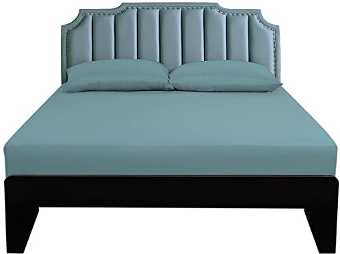 Lirex European Single Fitted Sheets 90x200,100% Cotton 300 Thread Count Soft Breathable Deep Pocket up to 12 / 30cm,Blue