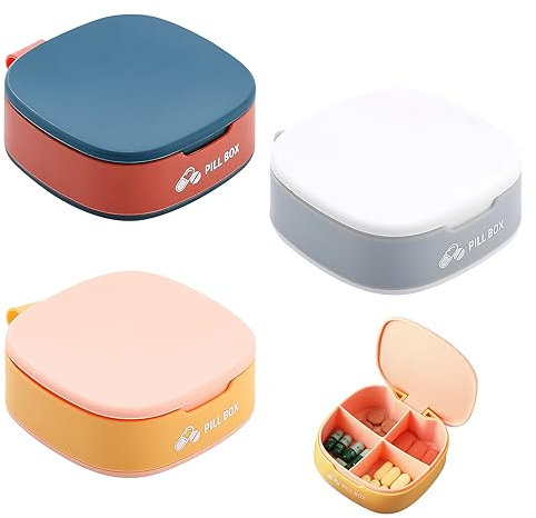 3 Stück Tragbare Mini Pillendose pill box, pillendose klein pill organizer travel, 4 Fächer Travel Pill Case Feuchtigkeitsbeständige Pillendose, pillenbox kleinpillendose klein für unterwegs