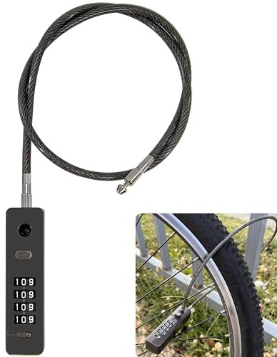 Combination Padlock, Heavy Duty Padlock with Rope (4-Digit Combination Padlocks), Security Outdoor Cable Lock Waterproof L 23.6 for Luggage, Bicycles, Cabinet, Toolbox, Gate-Grey