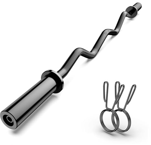 Olympic EZ Curl Barbell Bar 47, 2-Inch Curl Bars for Weight Lifting,Hip Thrusts,Squat,Biceps-Home Gym Chrome Curling Bar for 2 Inch Weight Plates -2 Spring Collars(500lb Weight Capacity)